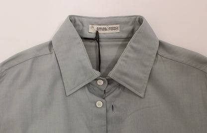 Ermanno Scervino Gray Cotton Long Sleeve Casual Shirt Top