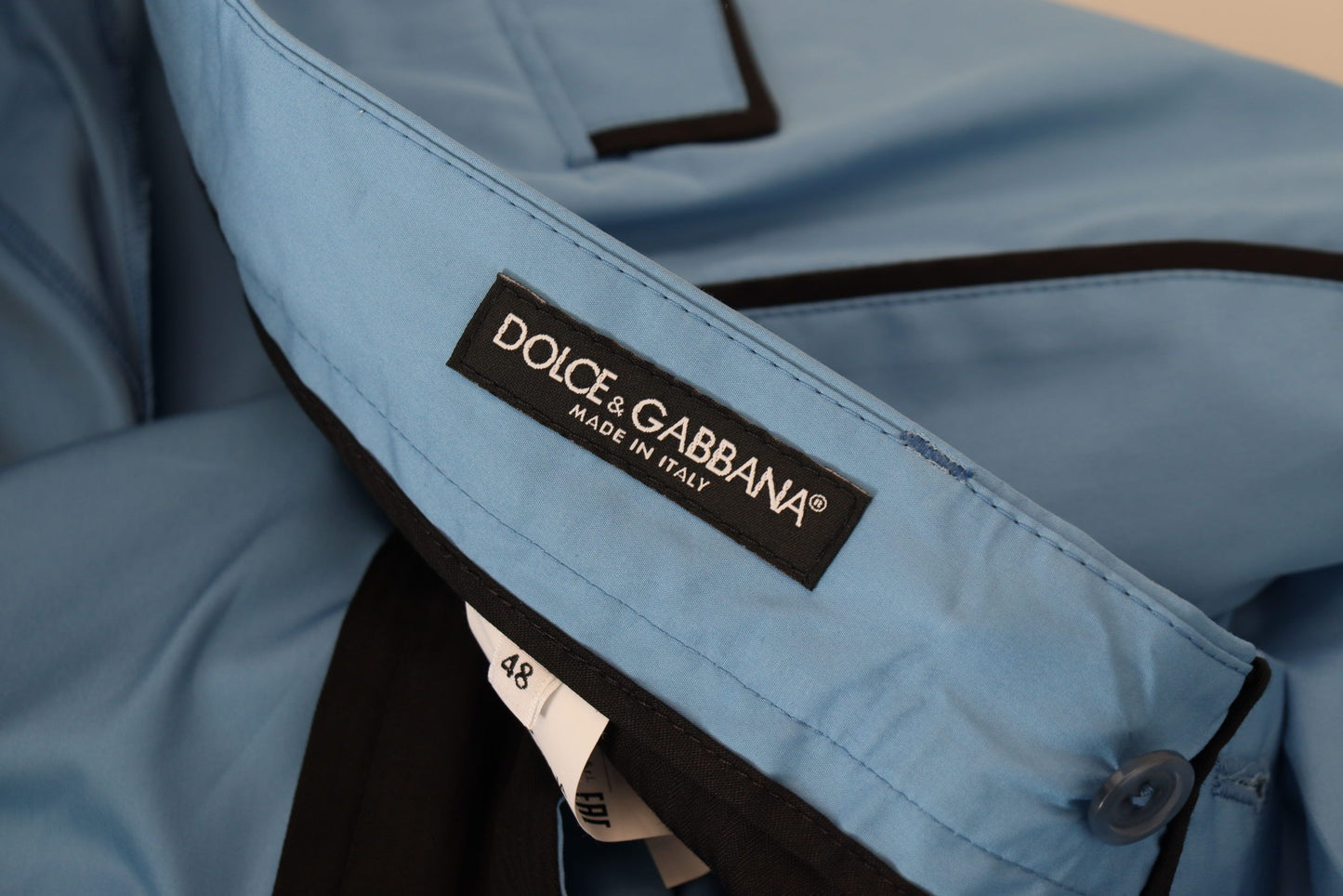Pantalon Chino en Coton et Soie Bleu Dolce & Gabbana