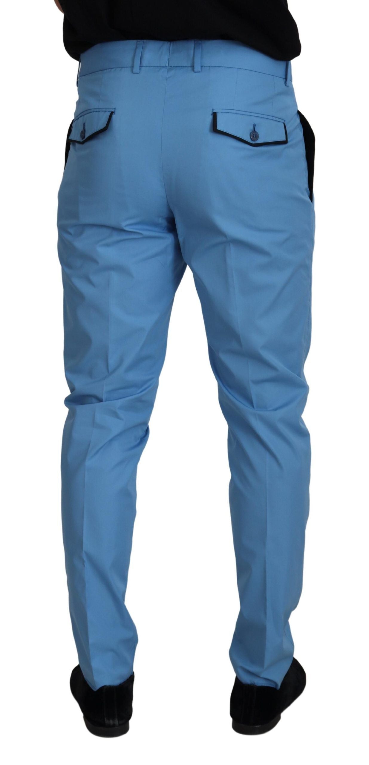Pantalon Chino en Coton et Soie Bleu Dolce & Gabbana
