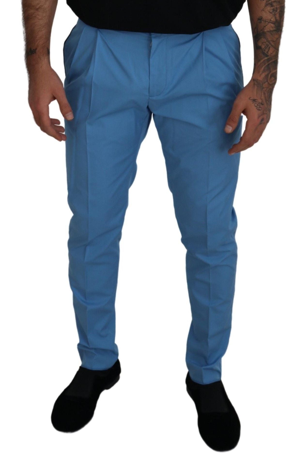 Pantalon Chino en Coton et Soie Bleu Dolce & Gabbana