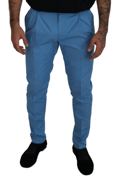 Pantalon Chino en Coton et Soie Bleu Dolce & Gabbana