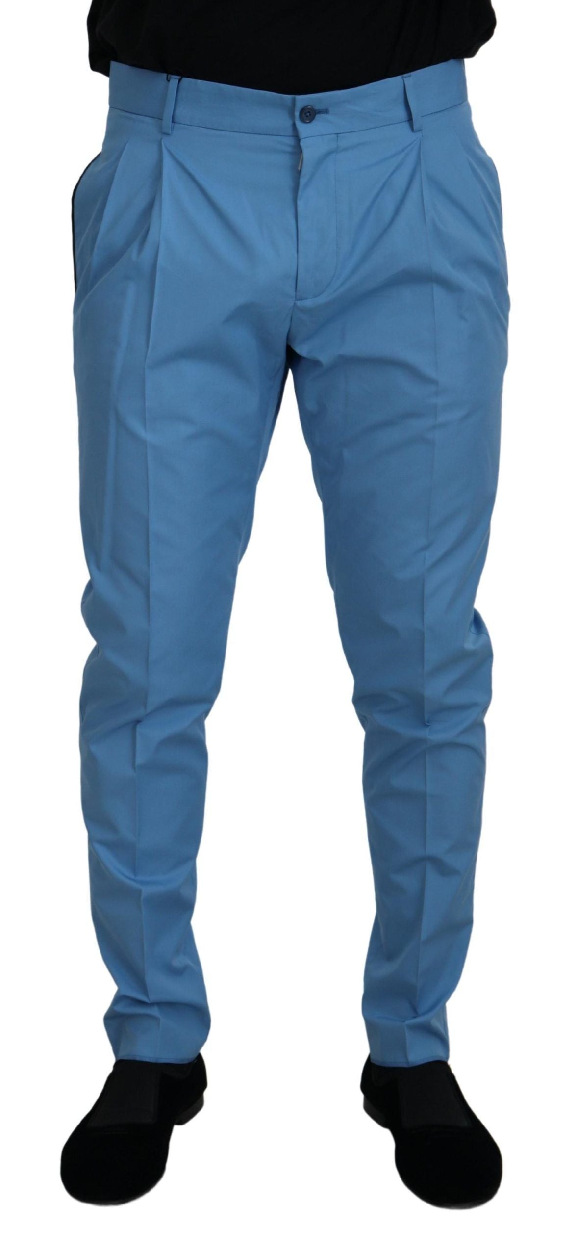 Pantalon Chino en Coton et Soie Bleu Dolce & Gabbana