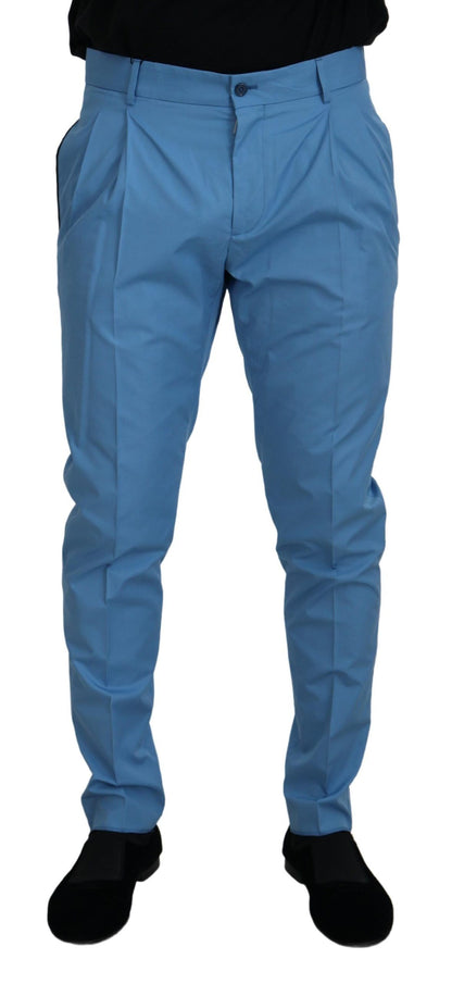 Pantalon Chino en Coton et Soie Bleu Dolce & Gabbana