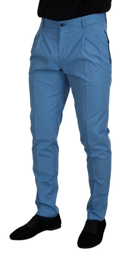 Pantalon Chino en Coton et Soie Bleu Dolce & Gabbana