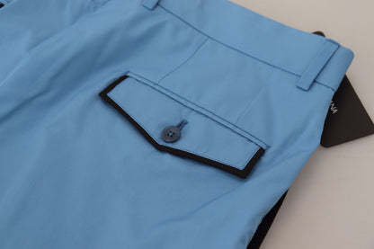 Pantalon Chino en Coton et Soie Bleu Dolce & Gabbana