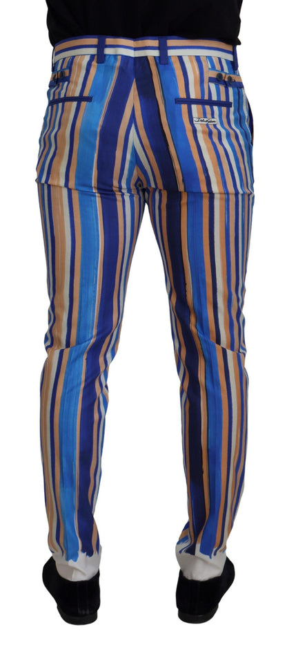 Pantalon slim Dolce & Gabbana en soie et coton rayé bleu