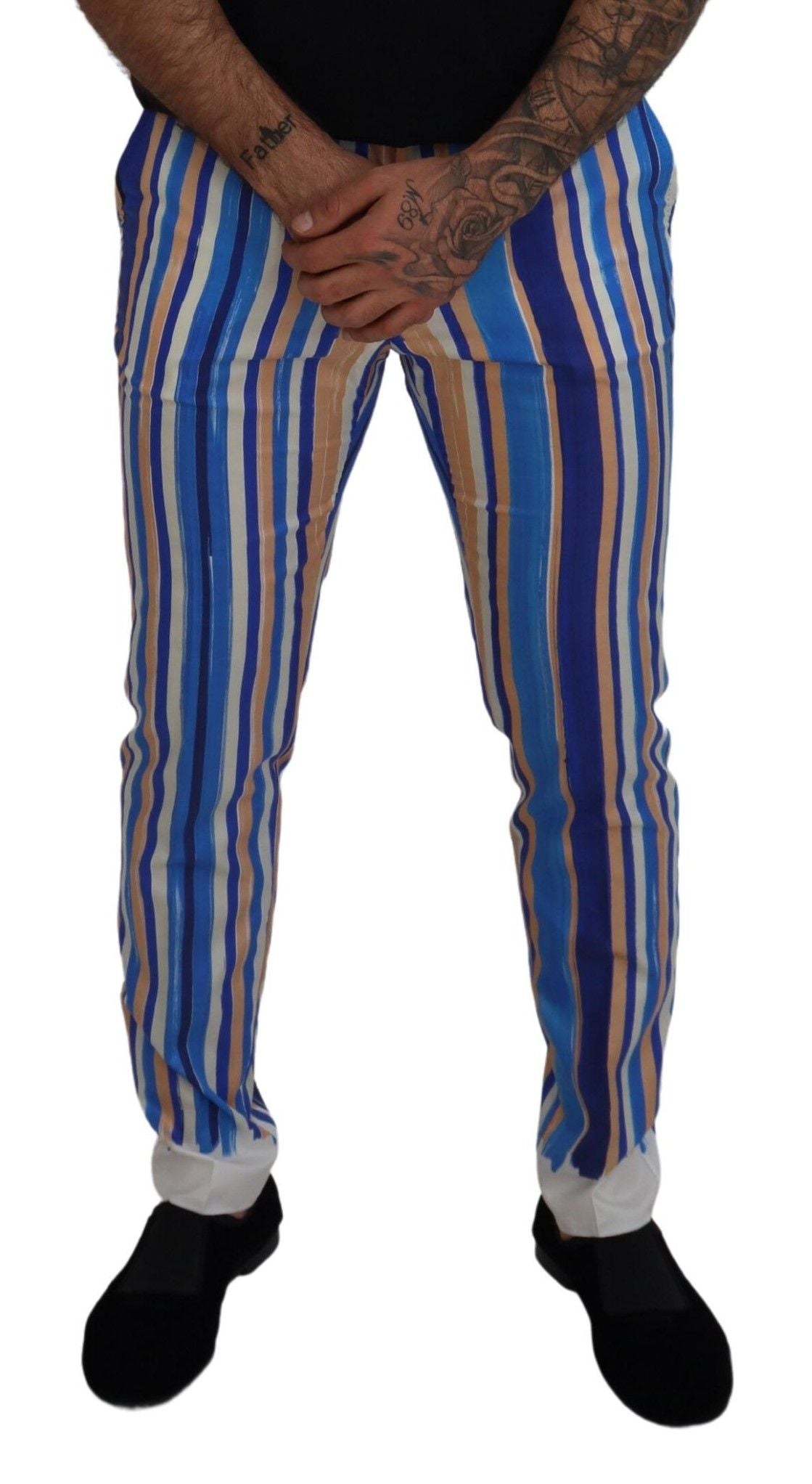 Pantalon slim Dolce & Gabbana en soie et coton rayé bleu