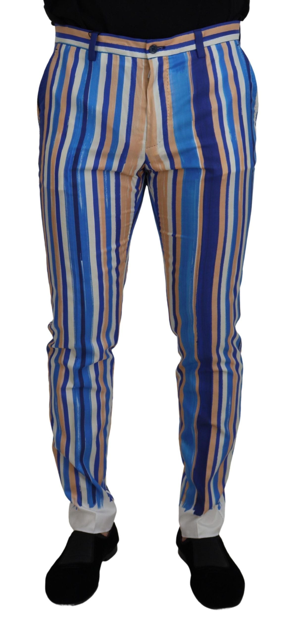 Pantalon slim Dolce & Gabbana en soie et coton rayé bleu