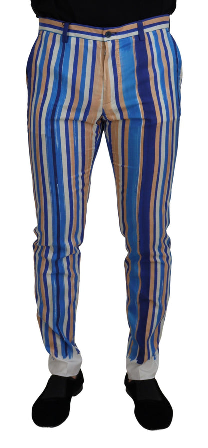 Pantalon slim Dolce & Gabbana en soie et coton rayé bleu
