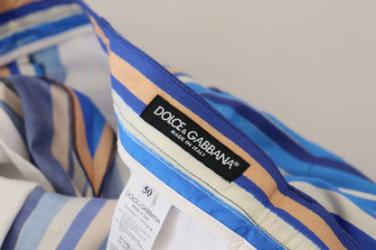 Pantalon slim Dolce & Gabbana en soie et coton rayé bleu