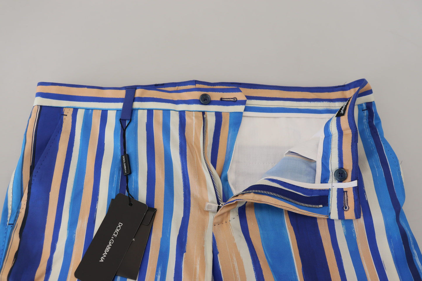 Pantalon slim Dolce & Gabbana en soie et coton rayé bleu
