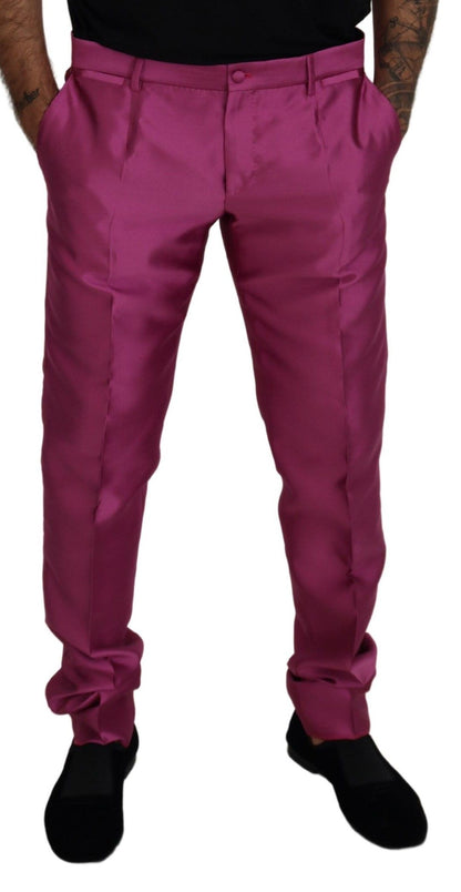 Pantalon habillé fuselé en soie rose Dolce & Gabbana