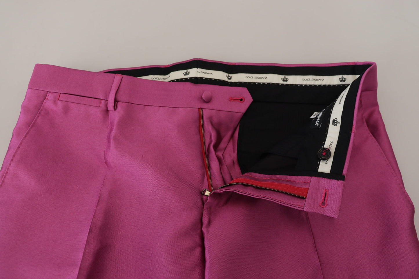 Pantalon habillé fuselé en soie rose Dolce & Gabbana