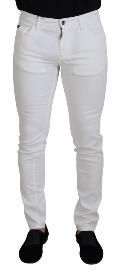 Jeans en denim de coton stretch slim skinny blancs Dolce & Gabbana