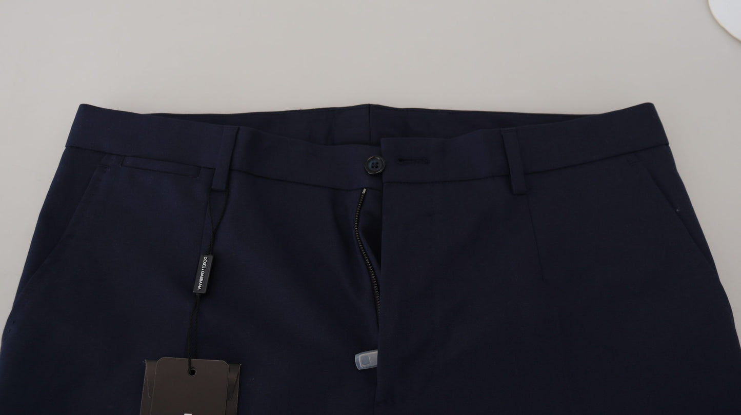 Dolce & Gabbana Pantalon Chino Slim en Lin et Coton Bleu
