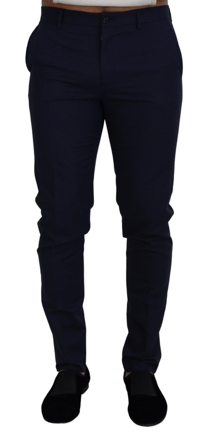 Dolce & Gabbana Pantalon Chino Slim en Lin et Coton Bleu