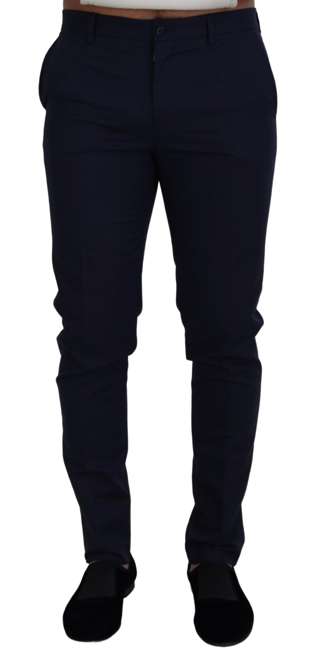 Dolce & Gabbana Pantalon Chino Slim en Lin et Coton Bleu