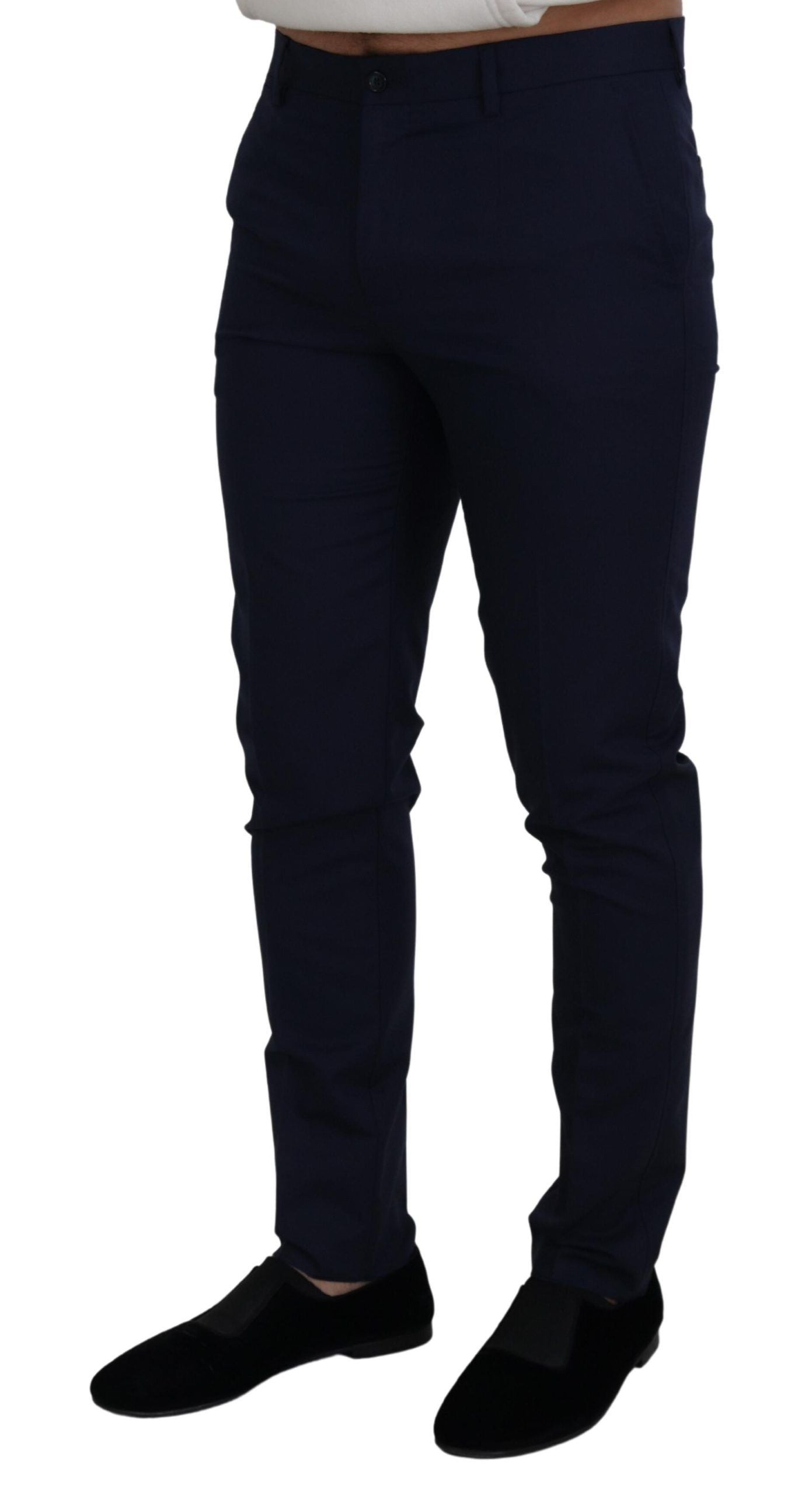 Dolce & Gabbana Pantalon Chino Slim en Lin et Coton Bleu