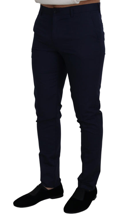 Dolce & Gabbana Pantalon Chino Slim en Lin et Coton Bleu