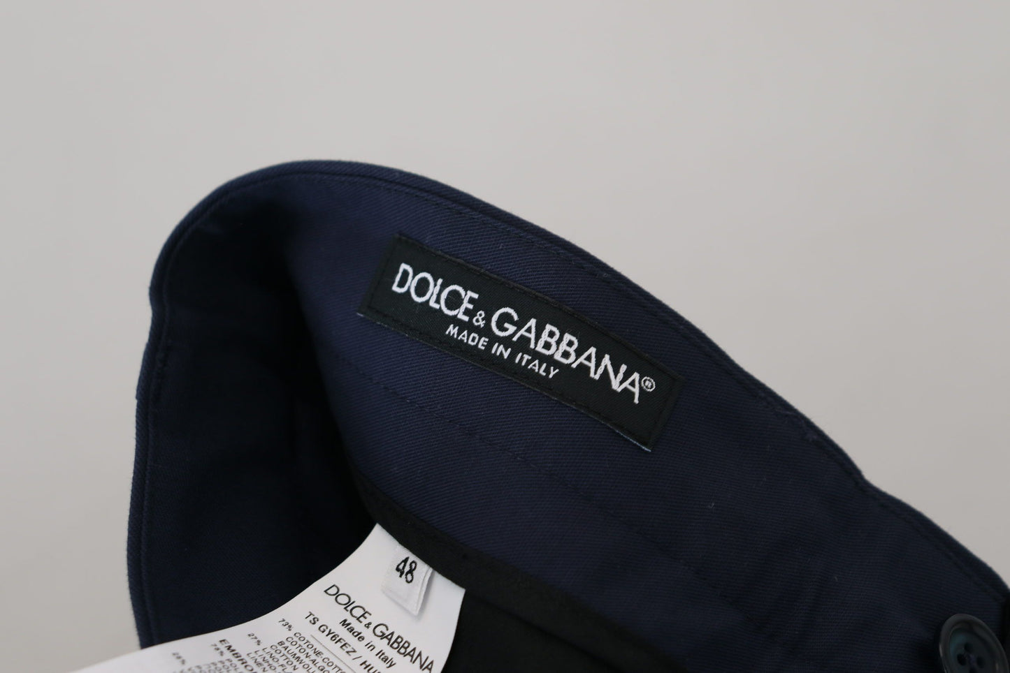 Dolce & Gabbana Pantalon Chino Slim en Lin et Coton Bleu