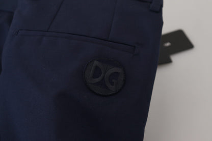 Dolce & Gabbana Pantalon Chino Slim en Lin et Coton Bleu