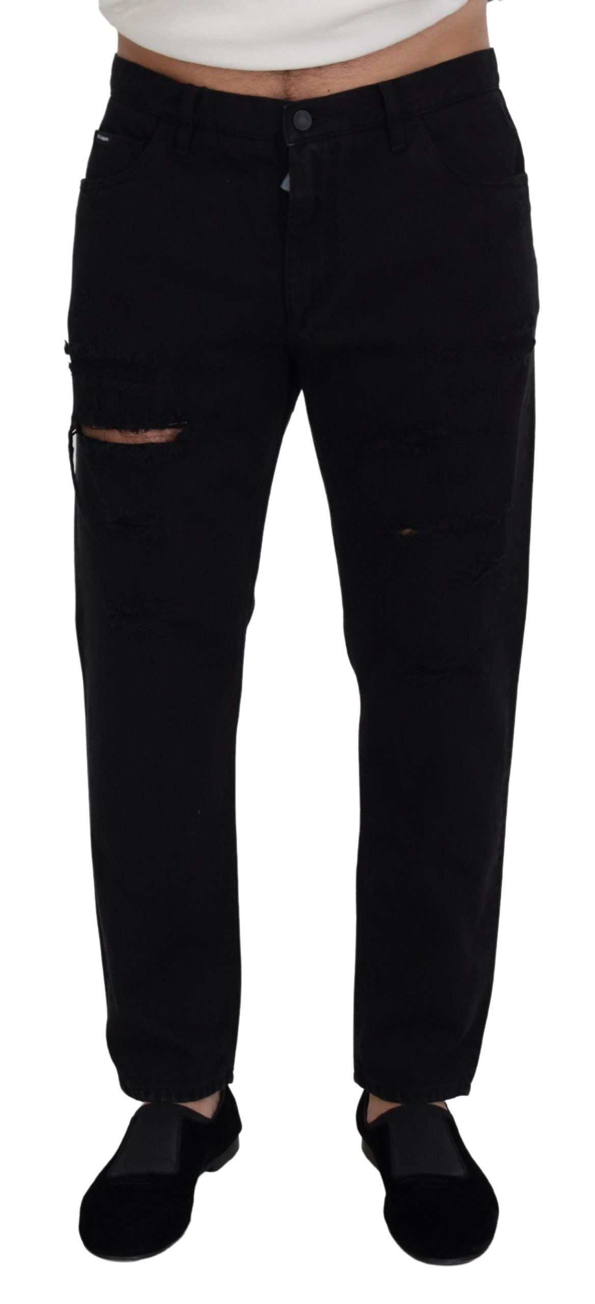 Jean ample en coton déchiré noir Dolce & Gabbana
