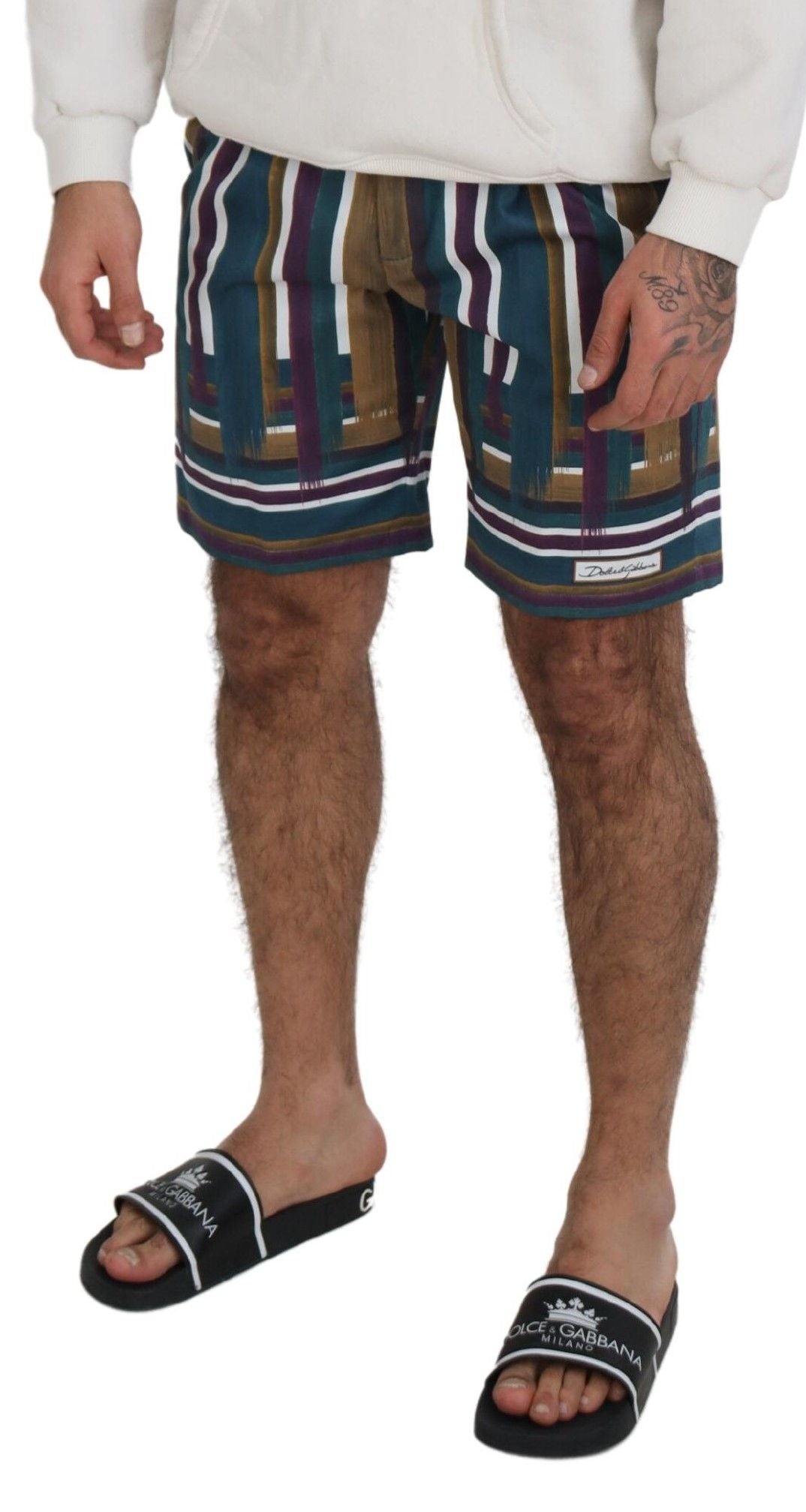 Shorts en coton stretch rayé multicolore Dolce & Gabbana