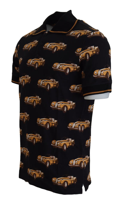 T-shirt polo Dolce & Gabbana noir à manches courtes et imprimé voiture