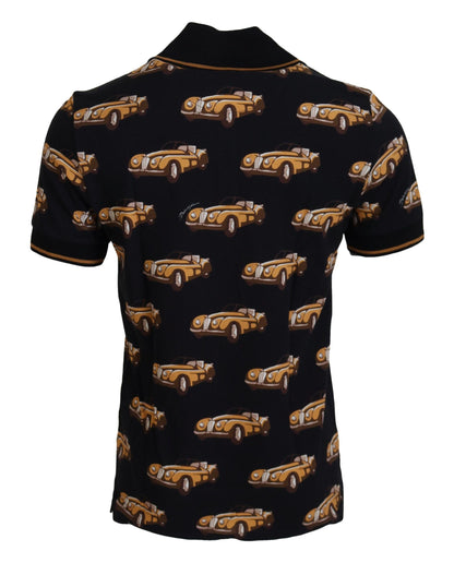 T-shirt polo Dolce & Gabbana noir à manches courtes et imprimé voiture