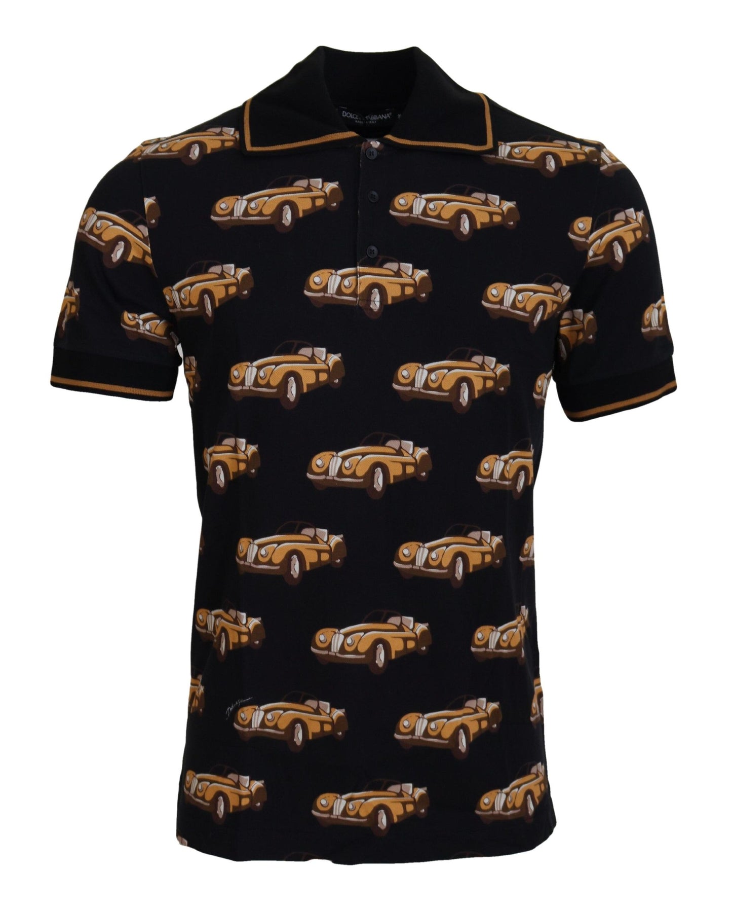 T-shirt polo Dolce & Gabbana noir à manches courtes et imprimé voiture