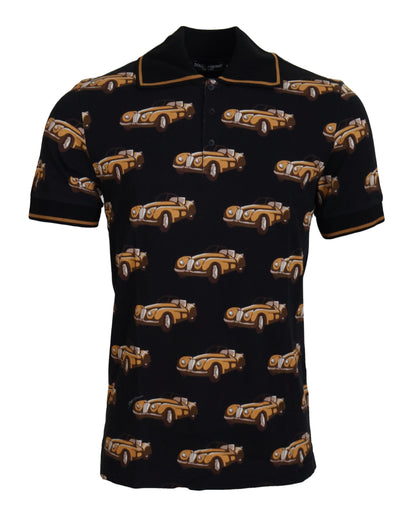 T-shirt polo Dolce & Gabbana noir à manches courtes et imprimé voiture