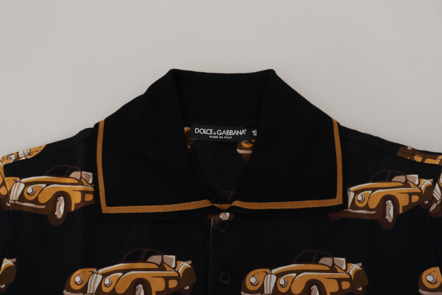 T-shirt polo Dolce & Gabbana noir à manches courtes et imprimé voiture