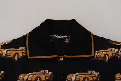 T-shirt polo Dolce & Gabbana noir à manches courtes et imprimé voiture