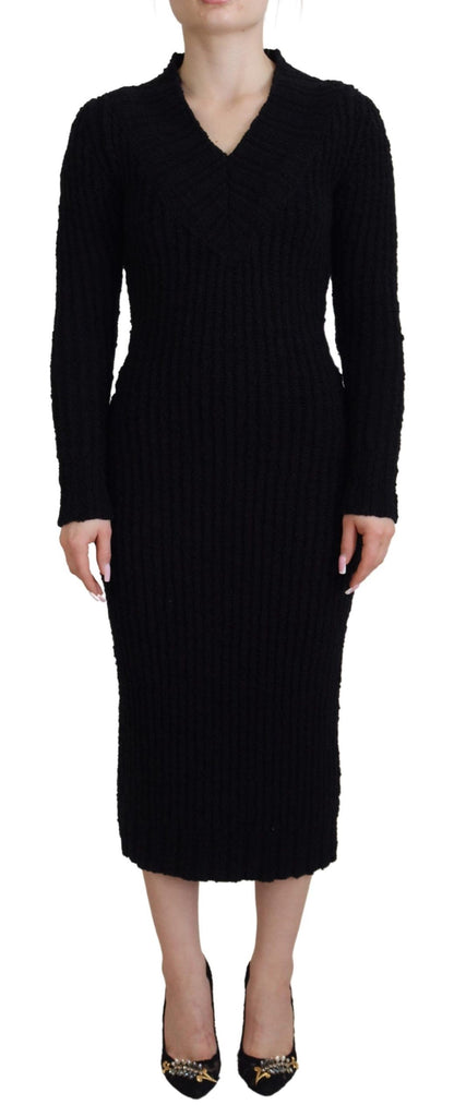Robe pull fourreau en maille de laine noire Dolce & Gabbana