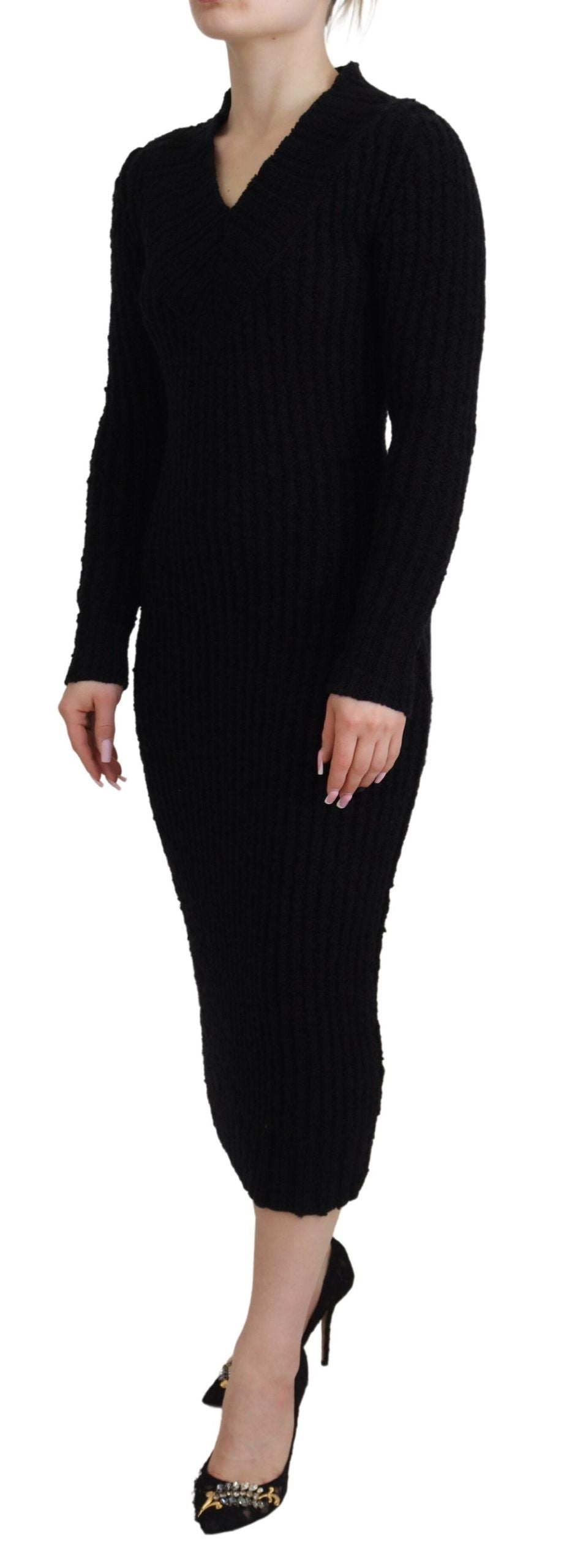 Robe pull fourreau en maille de laine noire Dolce & Gabbana