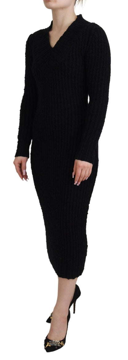 Robe pull fourreau en maille de laine noire Dolce & Gabbana