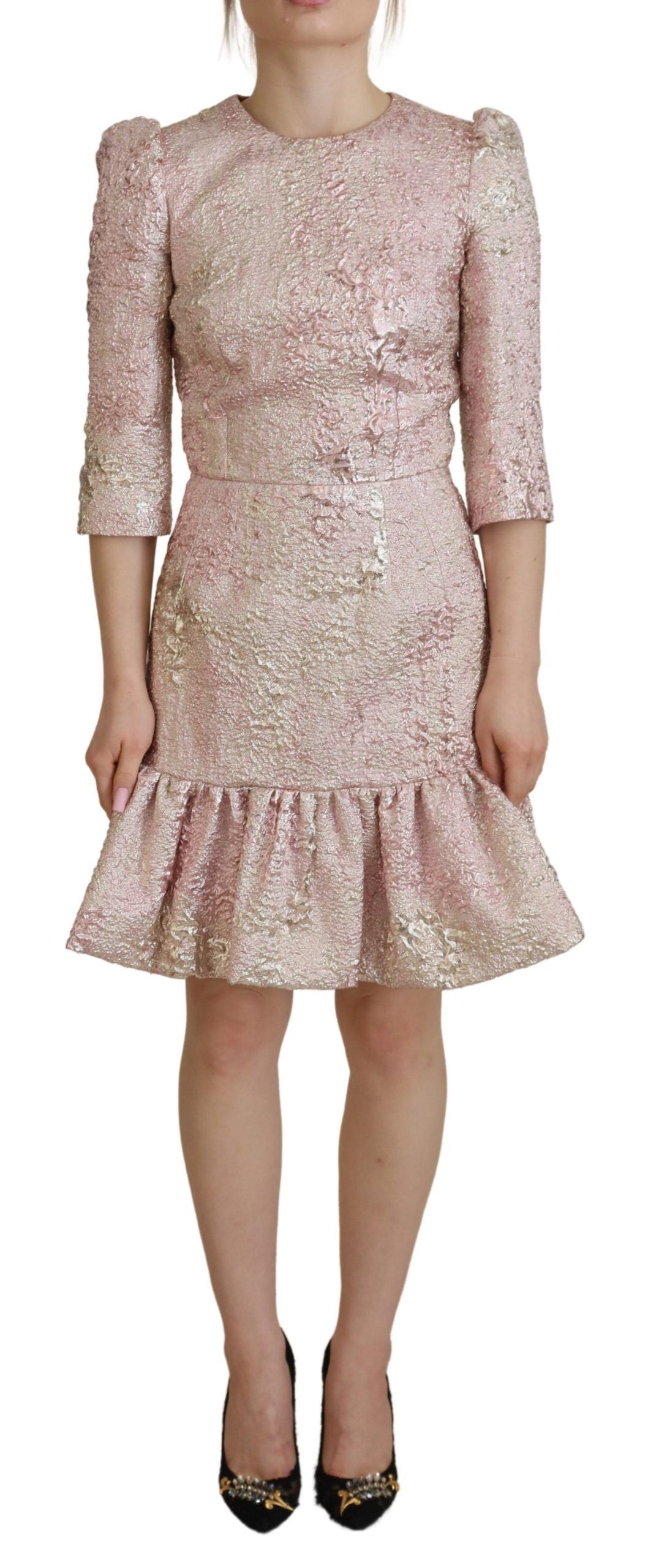 Robe midi fourreau Dolce & Gabbana rose en jacquard à manches 3/4