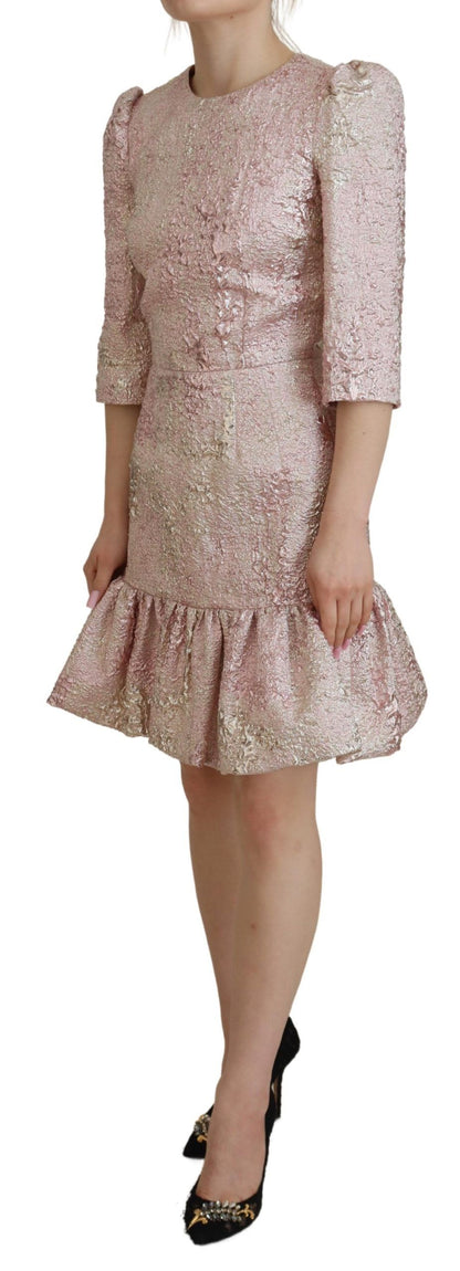 Robe midi fourreau Dolce & Gabbana rose en jacquard à manches 3/4