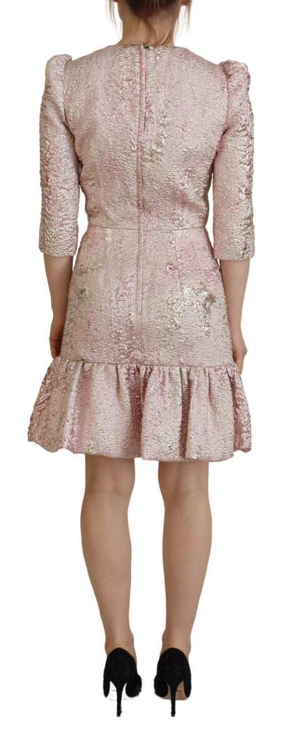 Robe midi fourreau Dolce & Gabbana rose en jacquard à manches 3/4