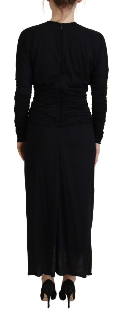 Robe portefeuille fourreau mi-longue en laine noire Dolce & Gabbana