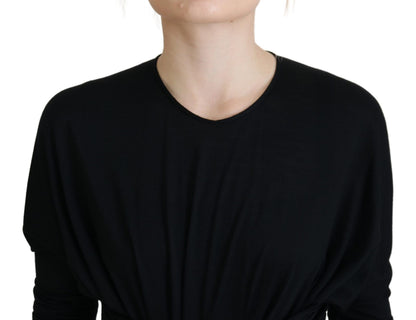 Robe portefeuille fourreau mi-longue en laine noire Dolce & Gabbana