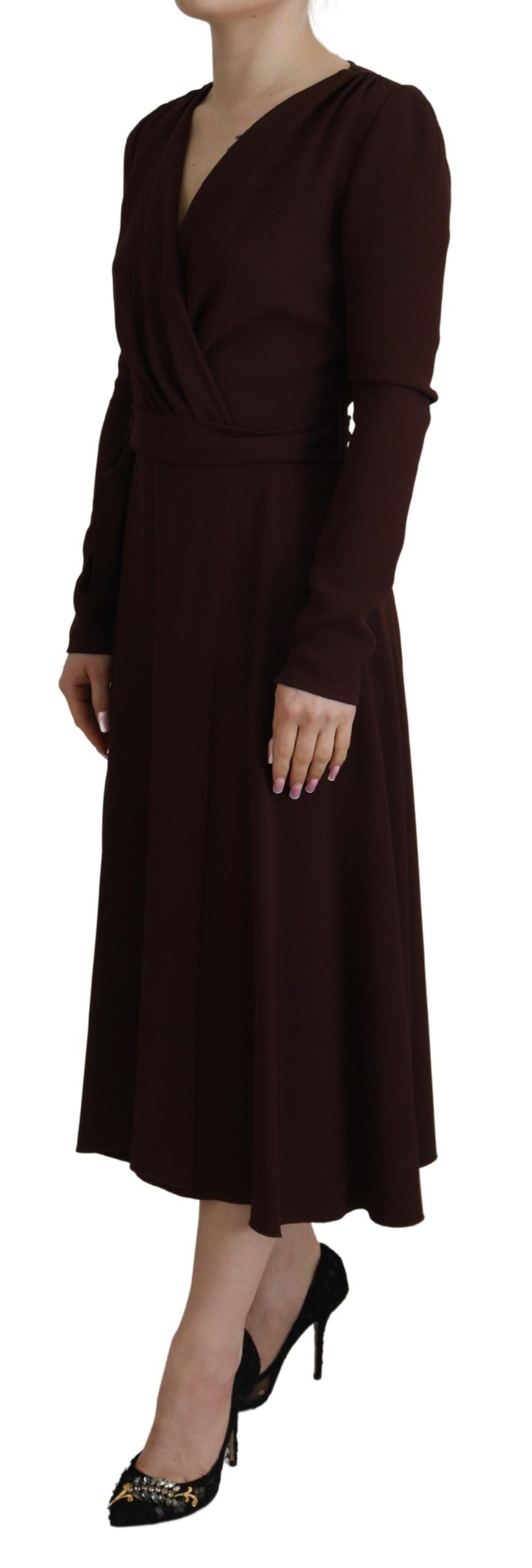 Robe longue moulante Dolce & Gabbana marron à manches longues et portefeuille