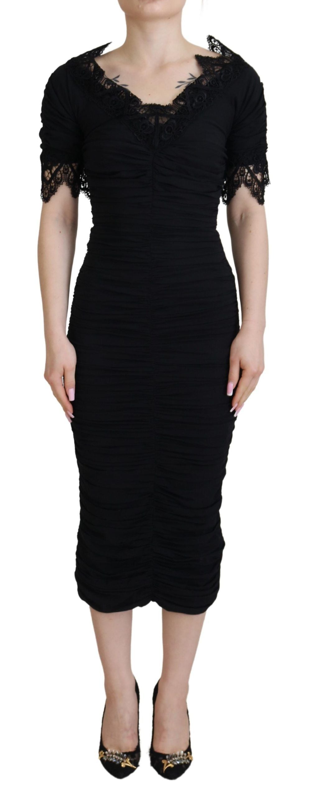 Robe fourreau Dolce & Gabbana noire mi-longue moulante en dentelle de soie