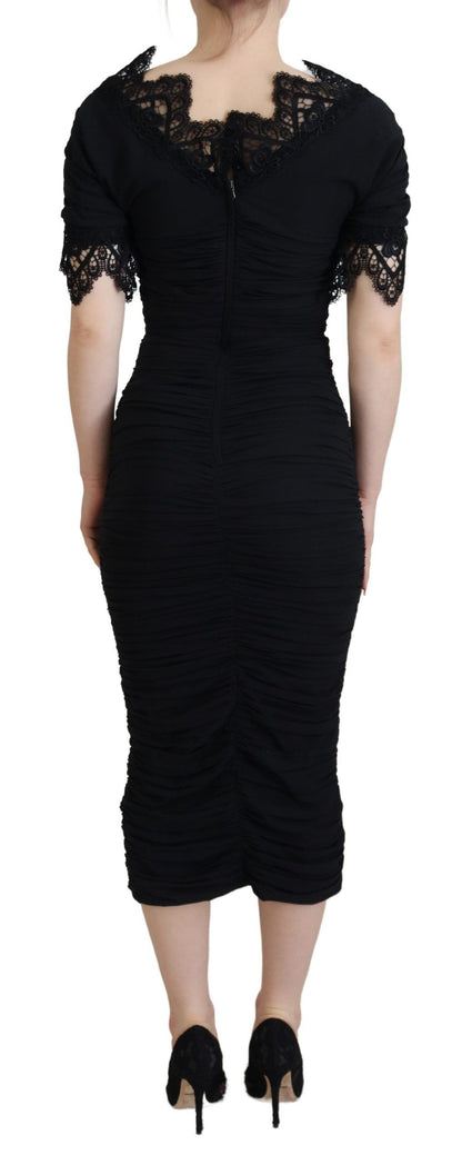 Robe fourreau Dolce & Gabbana noire mi-longue moulante en dentelle de soie