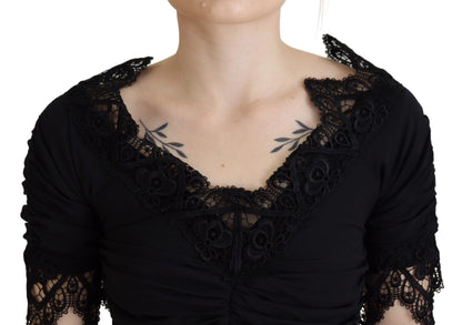 Robe fourreau Dolce & Gabbana noire mi-longue moulante en dentelle de soie