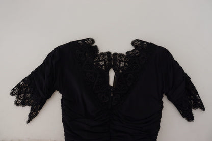 Robe fourreau Dolce & Gabbana noire mi-longue moulante en dentelle de soie