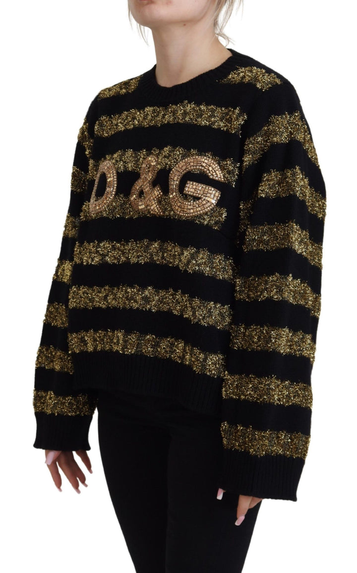 Suéter de cachemira con cristales D&G negro y dorado Dolce & Gabbana