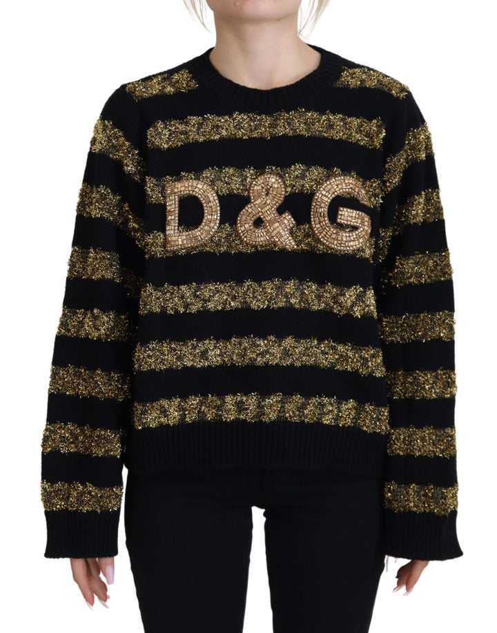 Suéter de cachemira con cristales D&G negro y dorado Dolce & Gabbana