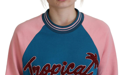 Pull Dolce & Gabbana Blue Pink Queen en sequins et cristaux