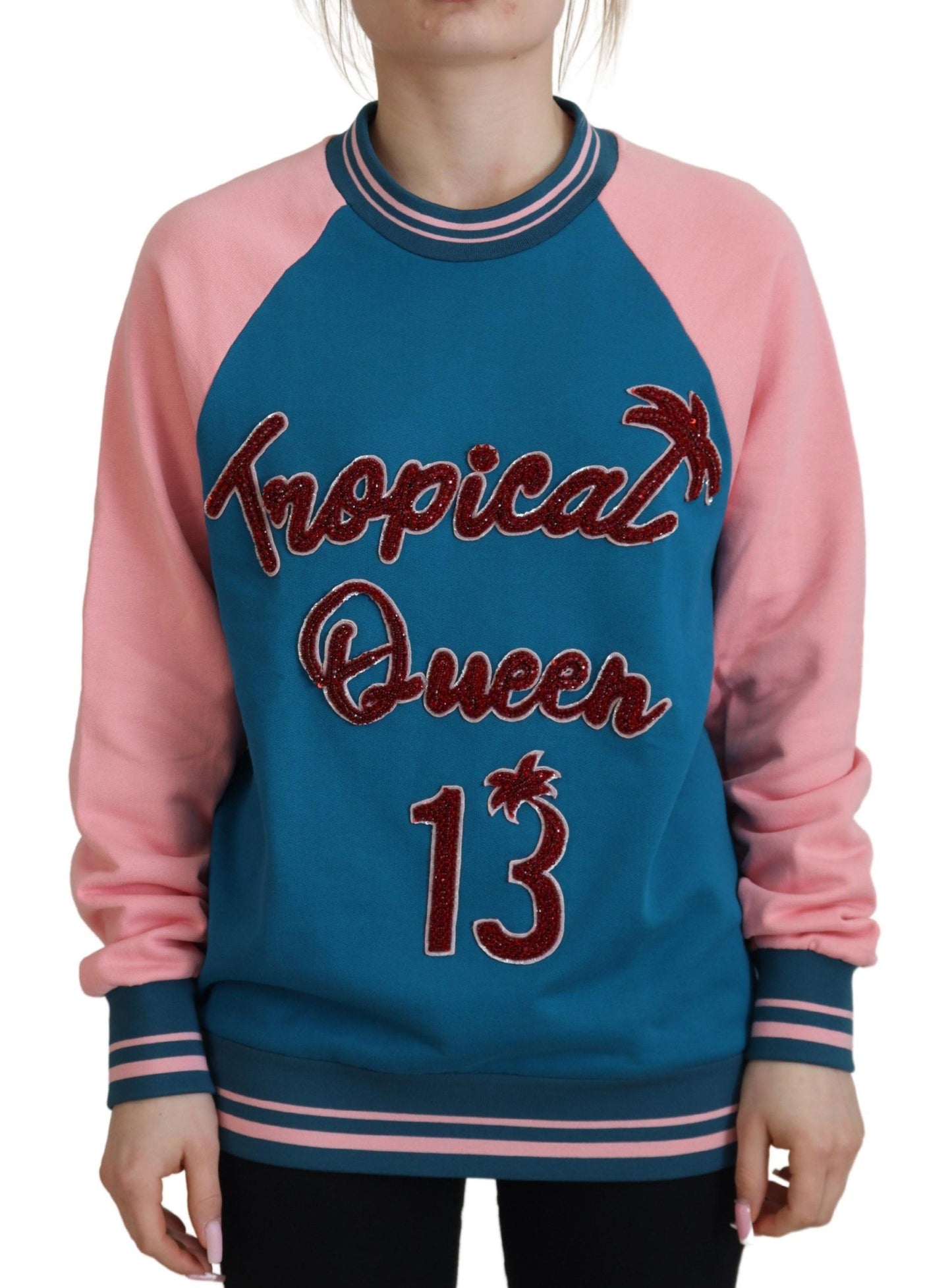 Pull Dolce & Gabbana Blue Pink Queen en sequins et cristaux